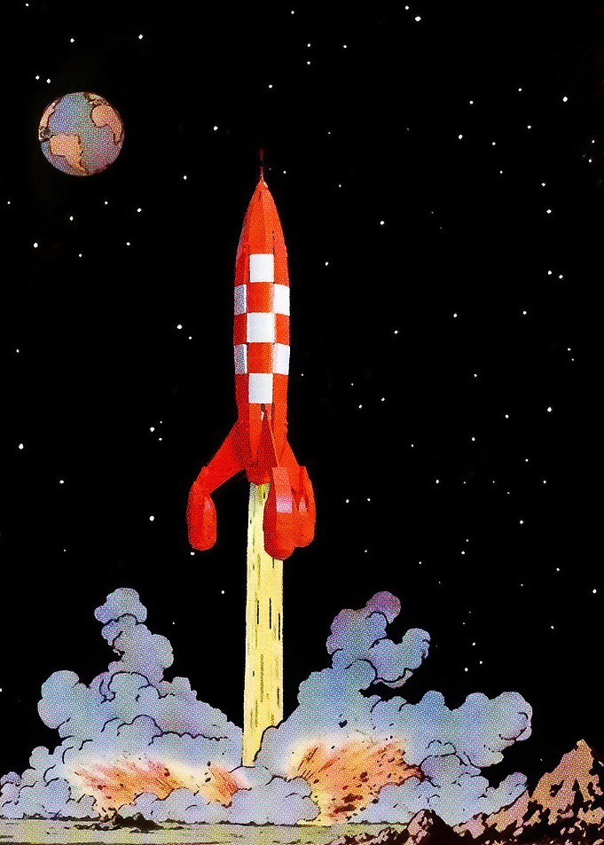 Tintin's Red Rocket Launching to Space