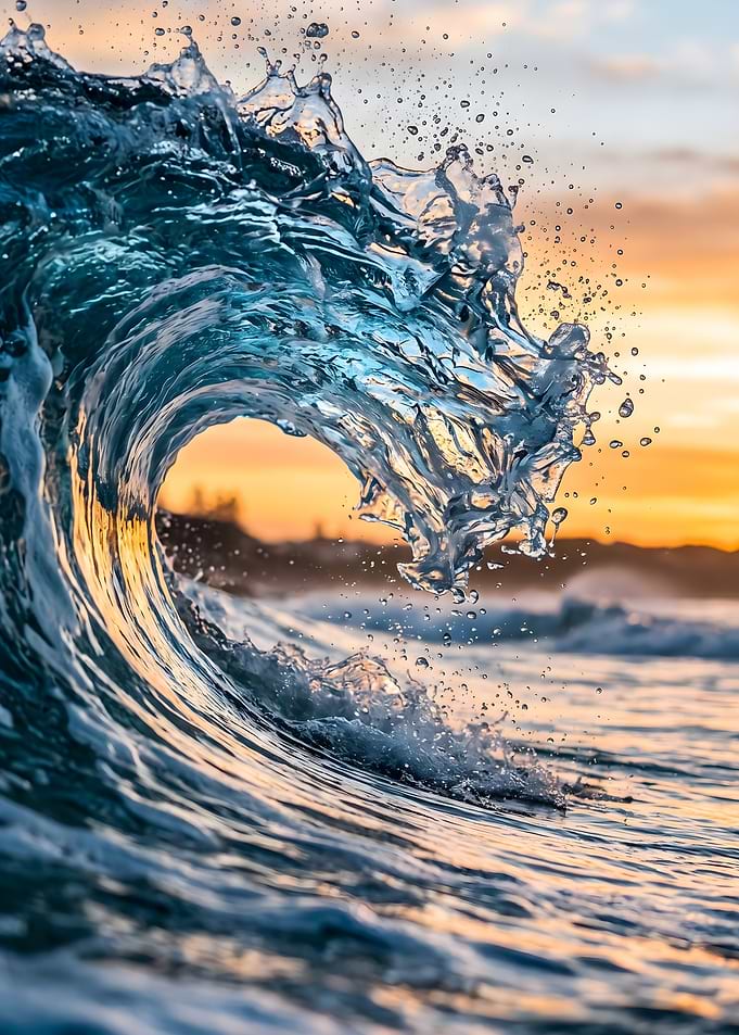 Crashing Ocean Wave at Sunset