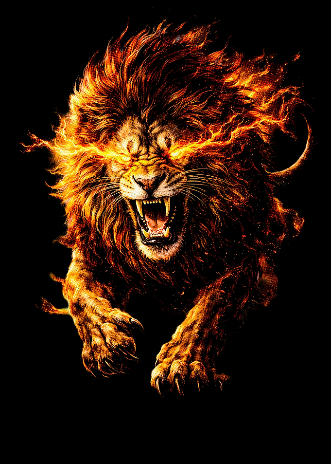 Lion on Fire Roaring