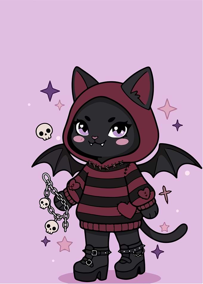 Gothic Bat Cat Character