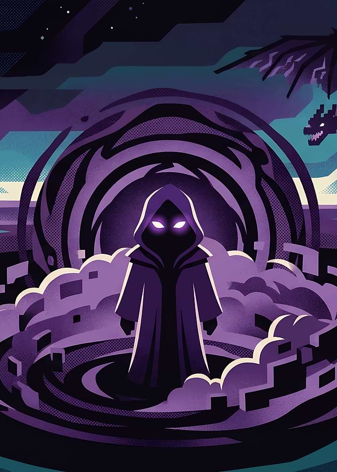 Mysterious hooded figure in a portal