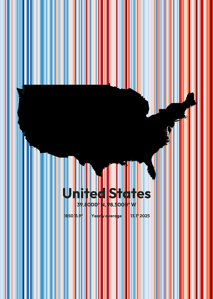 USA – Climate History Warming Stripes Map Print
