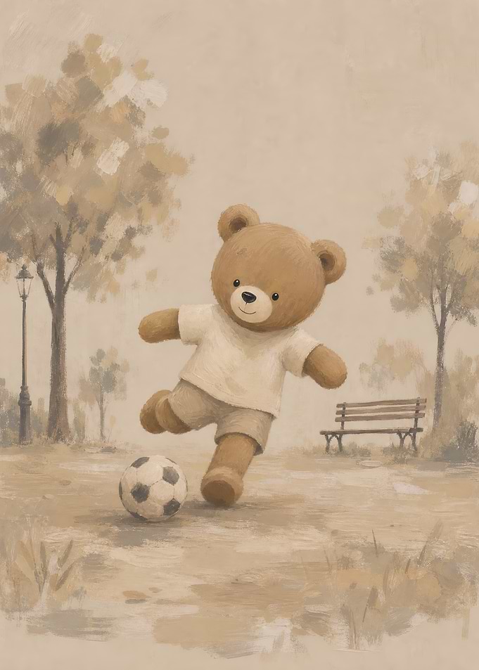 Teddy Bear Playing Soccer in Park