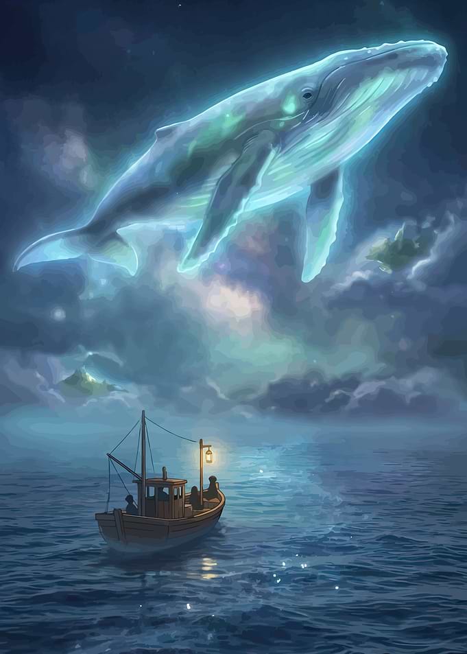 Ghostly Whale Over a Fishing Boat