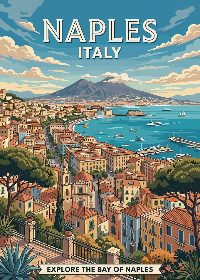 Naples Italy Bay Vintage Poster