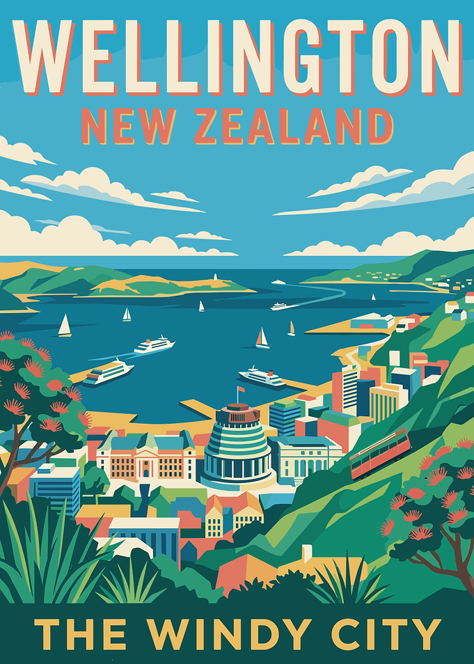 Wellington New Zealand Travel Poster