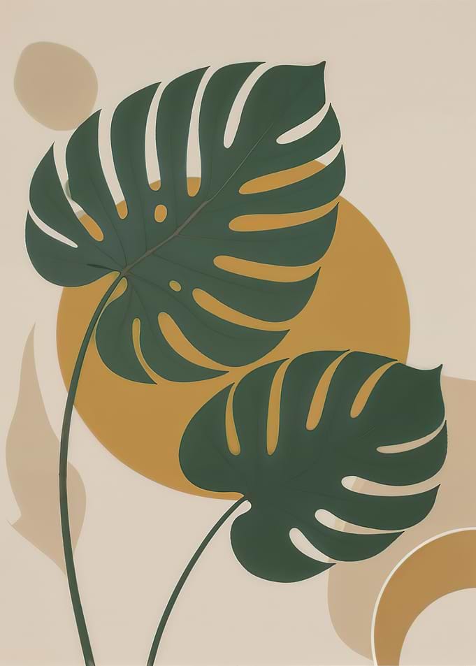 Monstera Leaves with Abstract Shapes