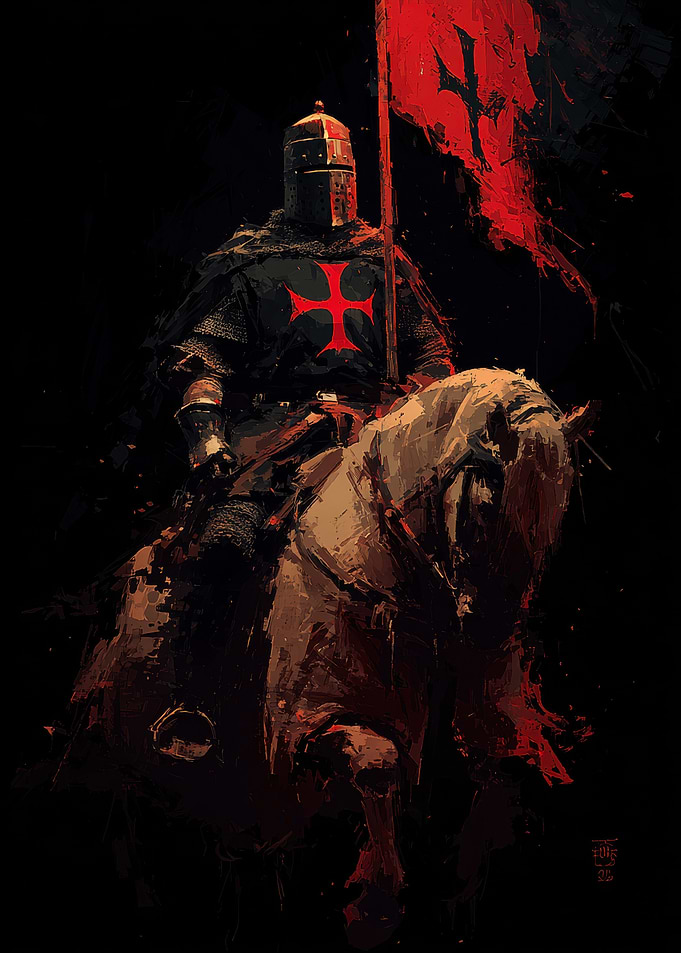 Templar Knight on Horse with Flag