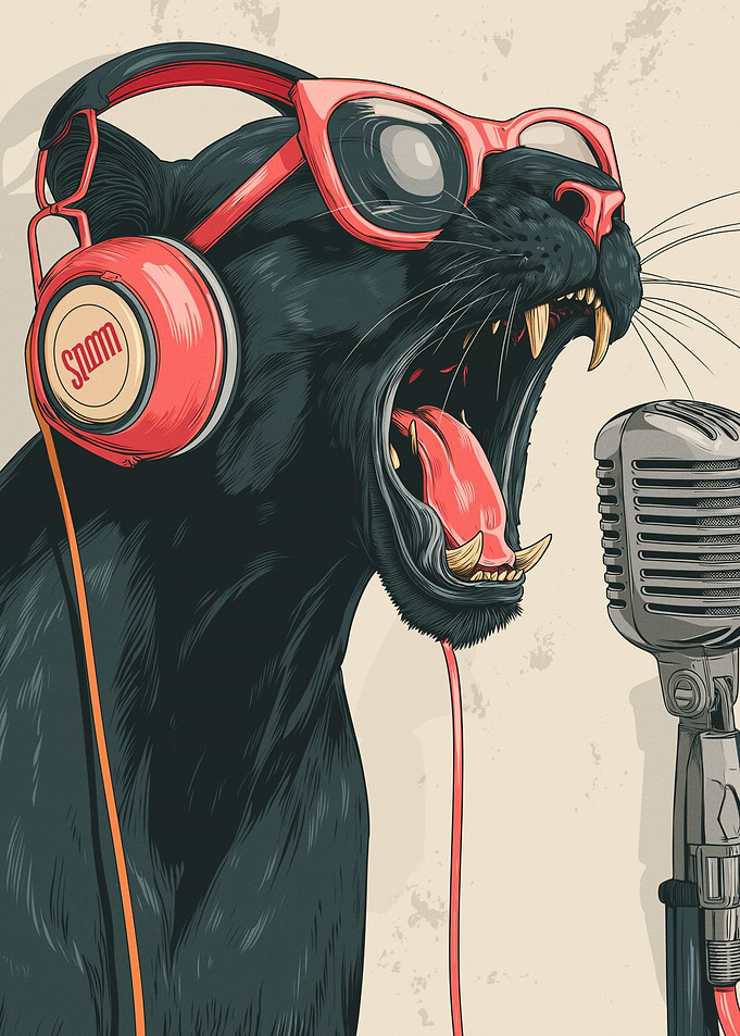 Panther DJ with Headphones and Microphone