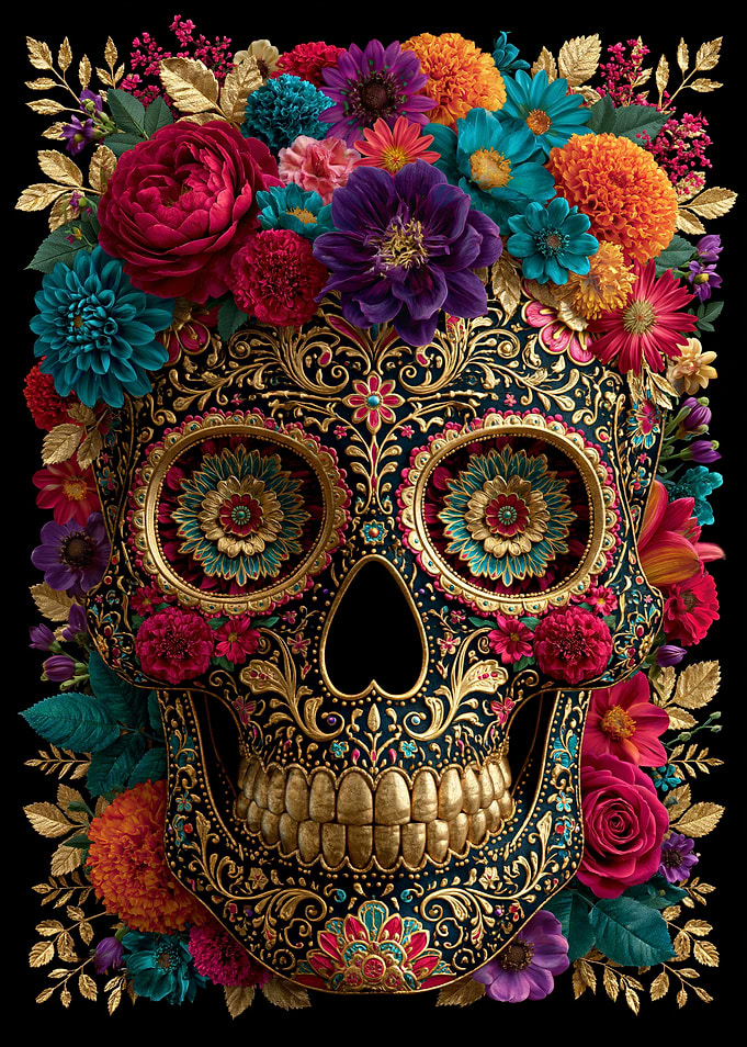 Ornate Sugar Skull with Flowers