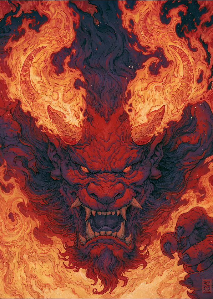 Fiery Demon with Horns