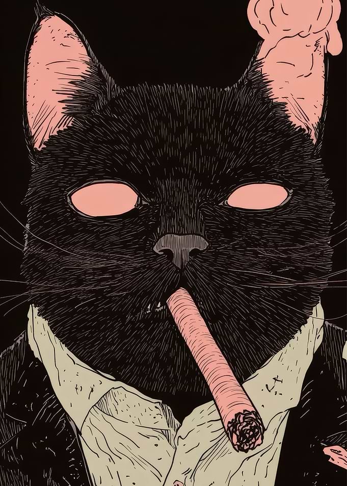 Black Cat Smoking a Cigar