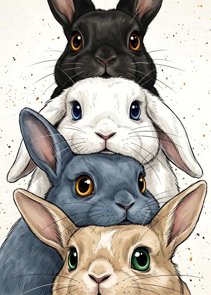 Stack of Cute Bunnies