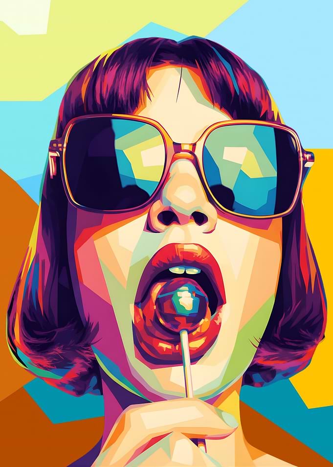 Woman with Lollipop in Pop Art Style
