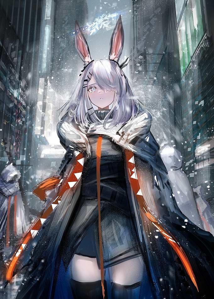 Girl in Snowy Cityscape