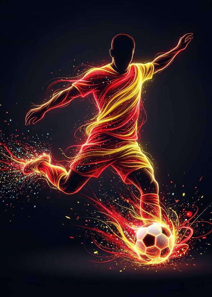 Fiery Soccer Player Kicking Ball - Spain Soccer