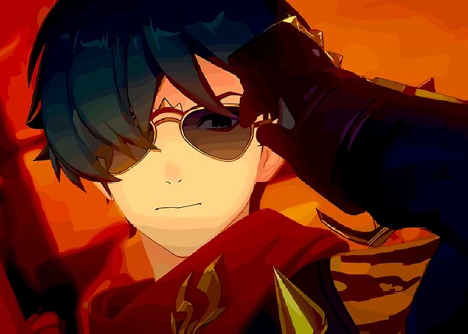 Anime character adjusting sunglasses