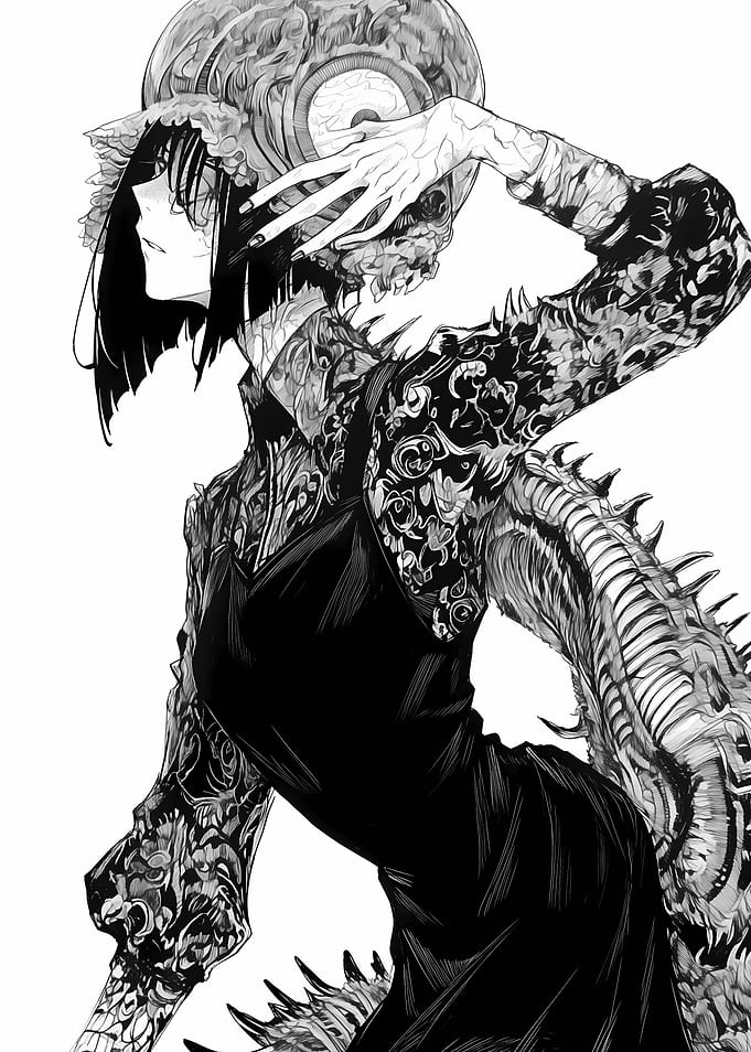 Gothic Anime Character with Eye Head