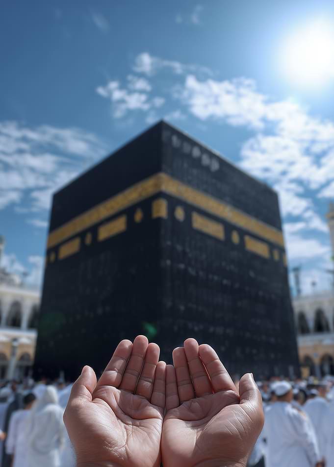 Hands praying at the Kaaba