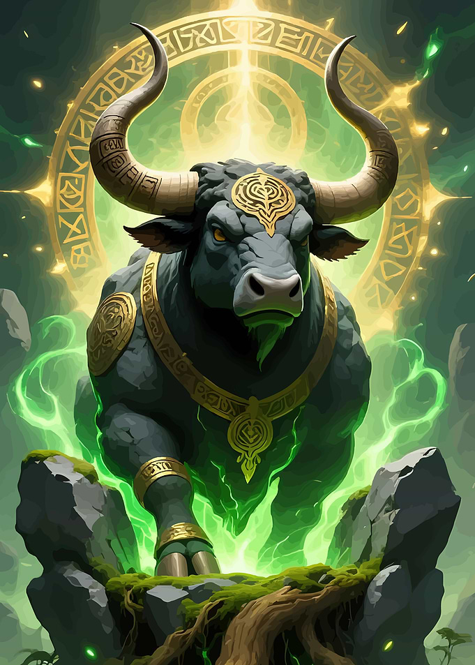 Mystical Bull with Golden Ornaments