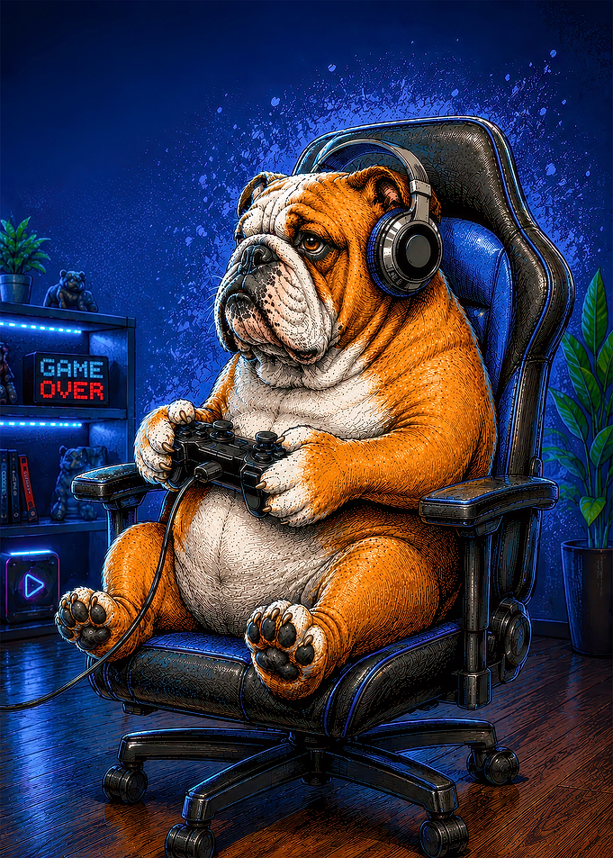 Bulldog Gamer with Headphones