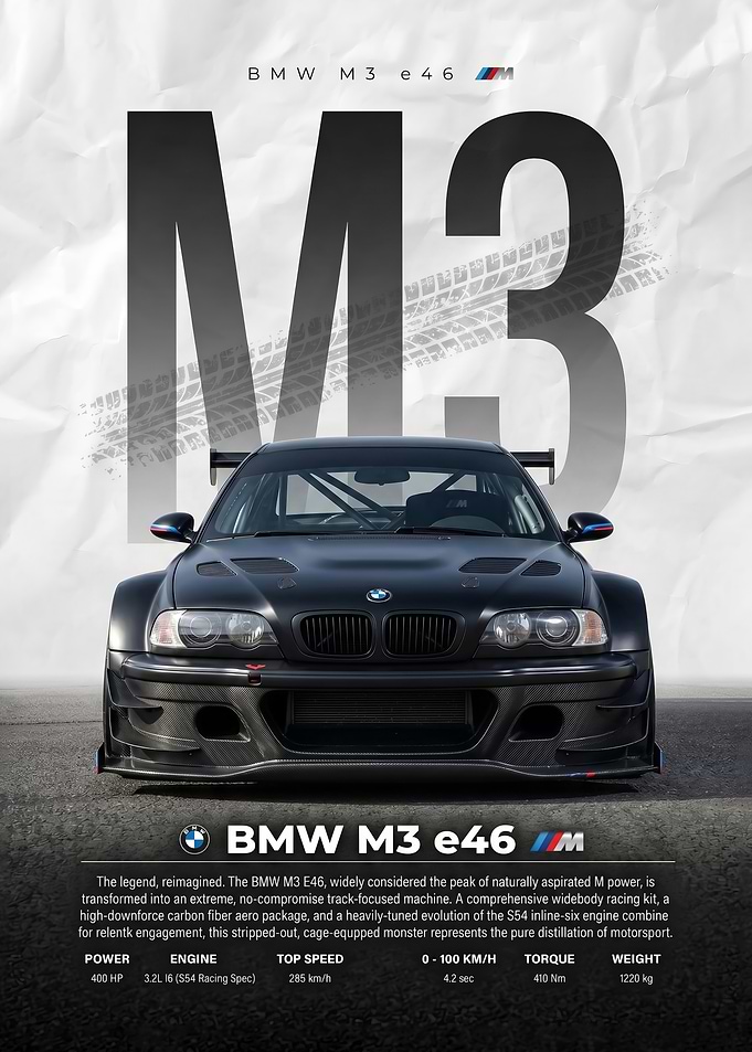 sleek black BMW M3 E46 Racing Car poster