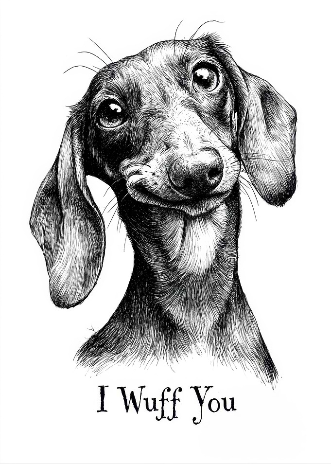Dachshund 'I Wuff You' Drawing