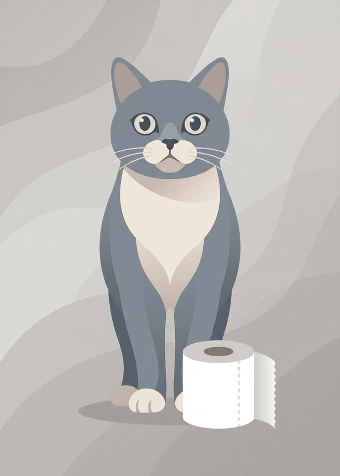 Cat Sitting Next to Toilet Paper