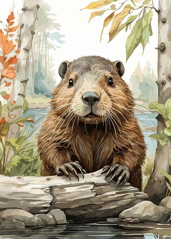Cute Beaver Peeking Over Log