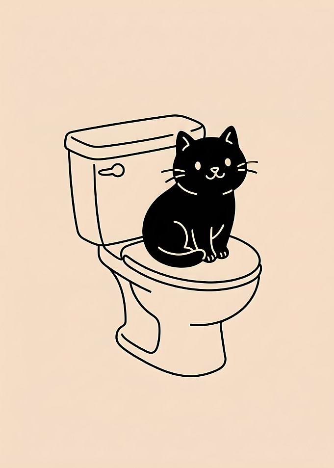 Welcome To Bathroom Funny Black Cat on Toilet Poster