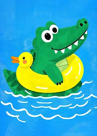 Cute Alligator and Duckling on a Float