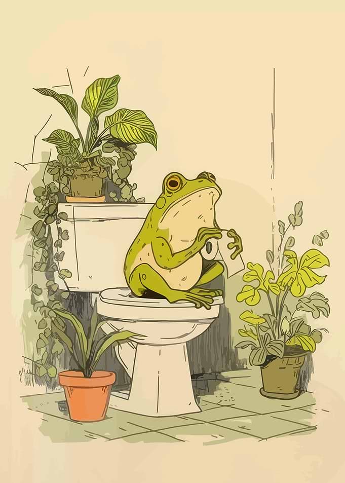 Frog on Toilet with Toilet Paper