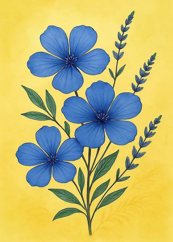 Blue Flowers on Yellow Background