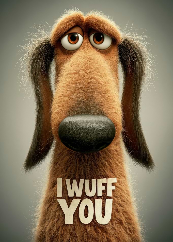 Sad Dog with 'I Wuff You' Text