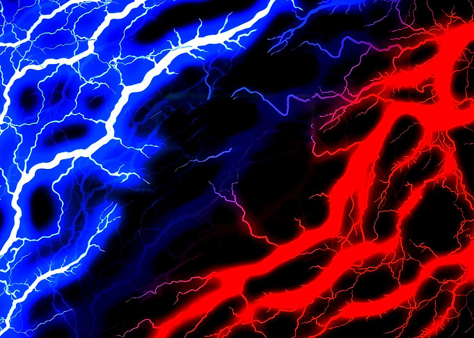Blue and Red Lightning Clash