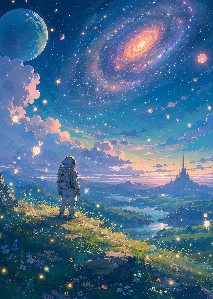 Astronaut Gazing at a Cosmic Landscape