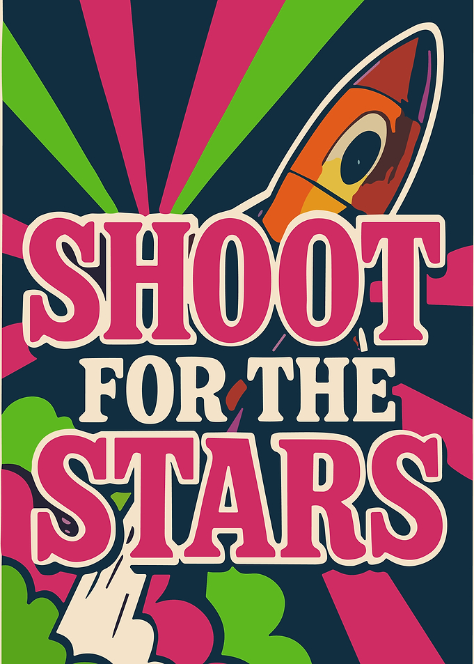 Shoot for the Stars Retro Rocket Poster Vintage Space Wall Art