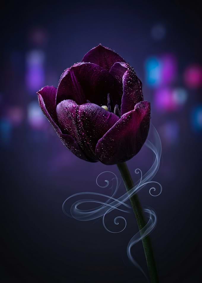 Dark Purple Tulip with Smoke Swirls