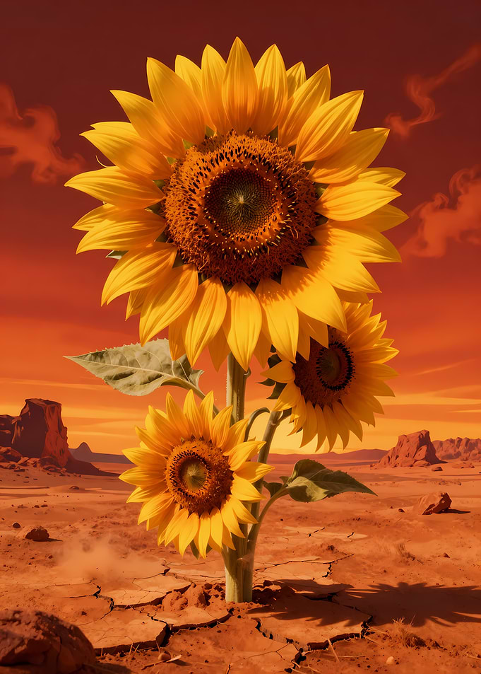 Sunflowers in a Desert Landscape