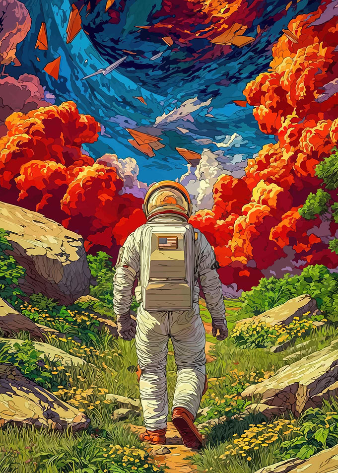 Astronaut Walking Through Alien Landscape