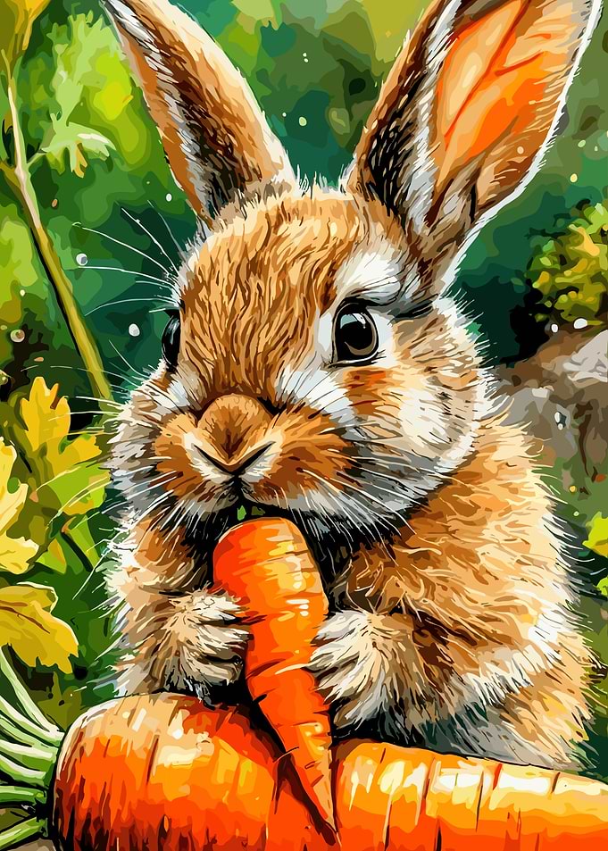 Cute Bunny Eating Carrots