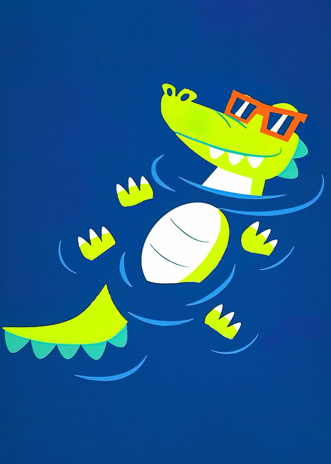Cartoon Alligator Swimming with Sunglasses