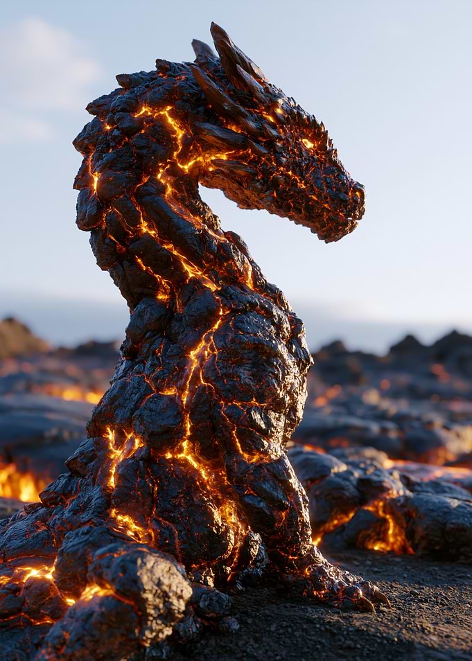 Lava Dragon in Volcanic Landscape