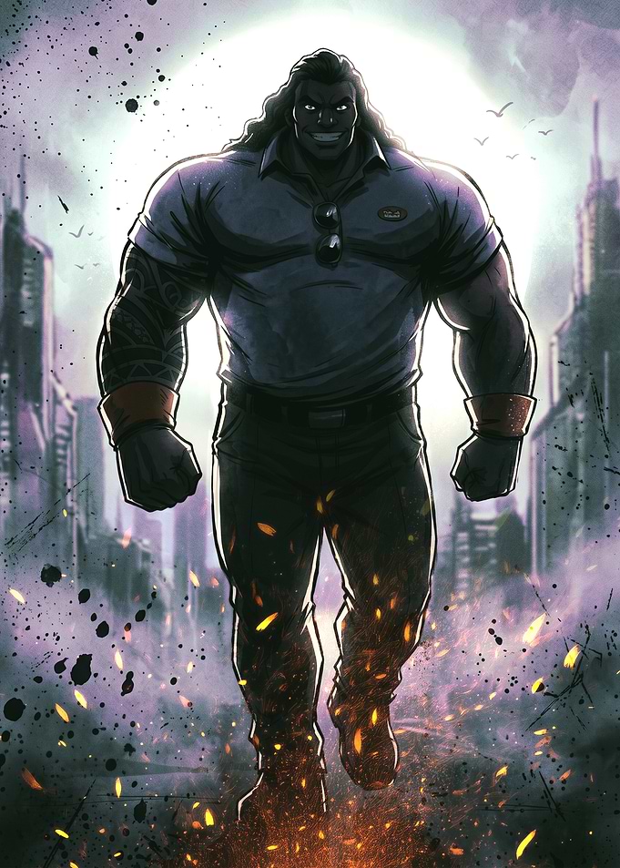 Muscular Man Walking Through City