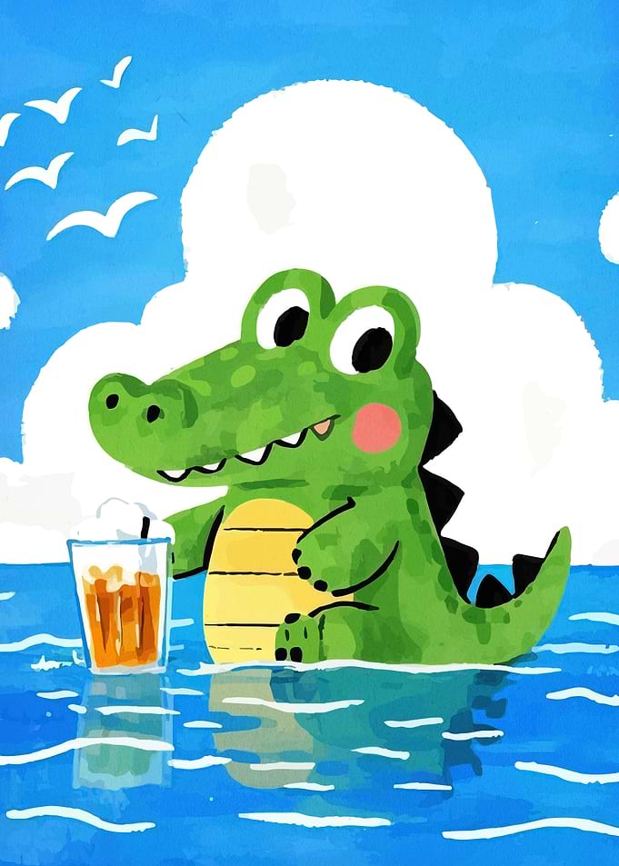 Cute Alligator Enjoying a Drink