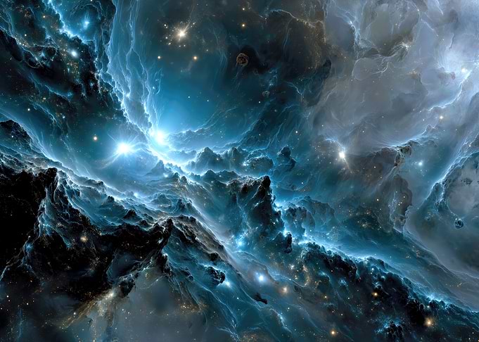 Cosmic Arctic Blue Nebula with Stars