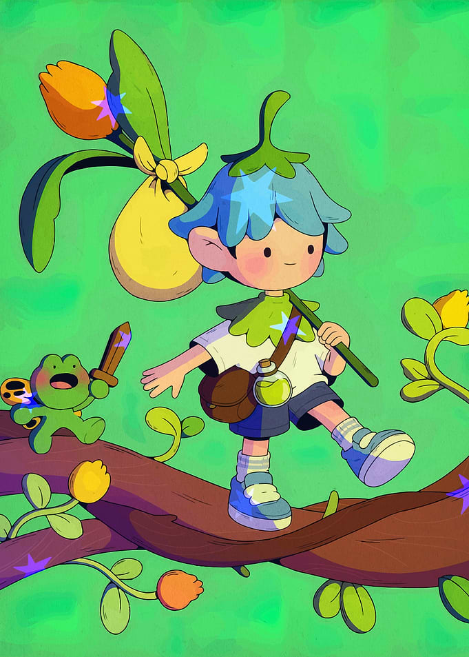 Adventurous character with frog companion