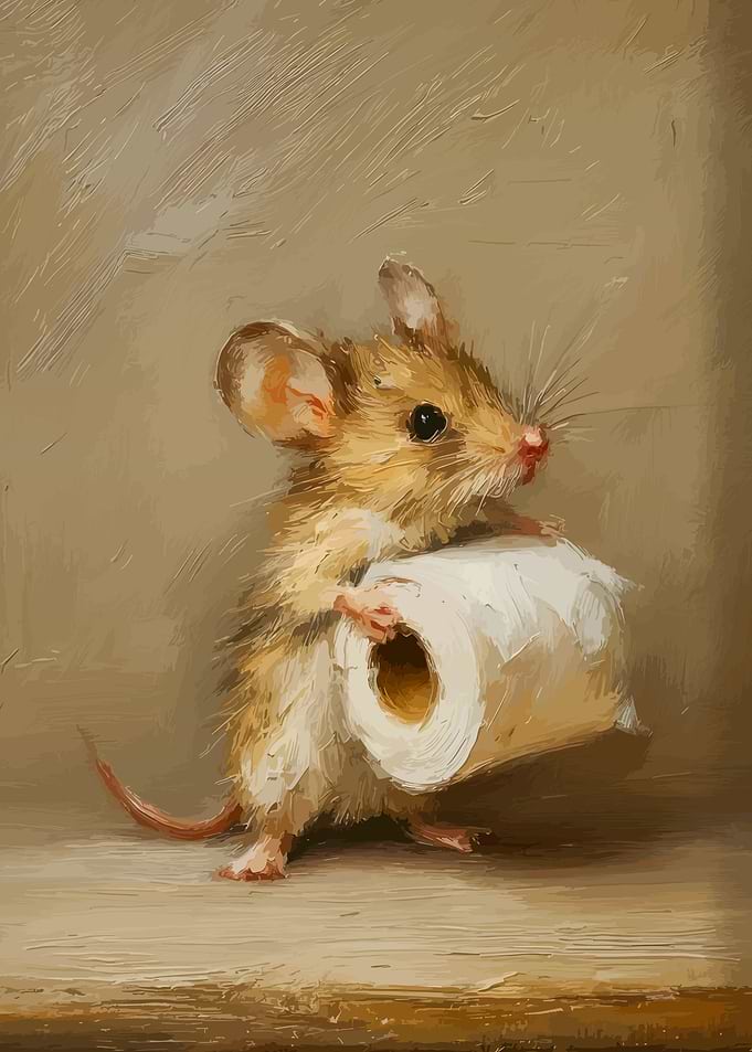 Mouse holding a roll of toilet paper