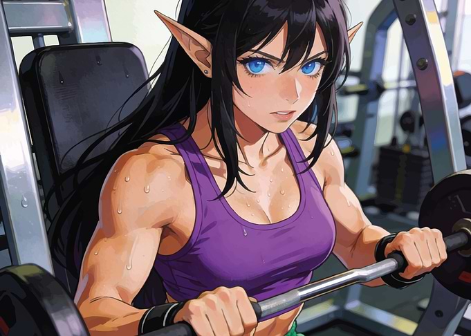 Elf woman lifting weights in gym