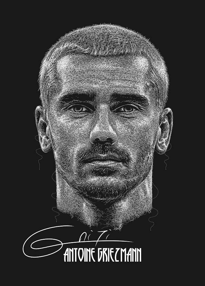 Antoine Griezmann Scribble Art Style with Signature